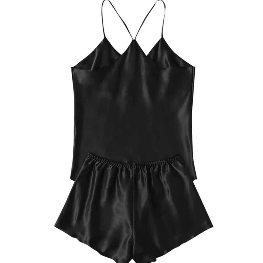 BLACK SATIN BABYDOLL NIGHTWEAR - Picture 2 of 5
